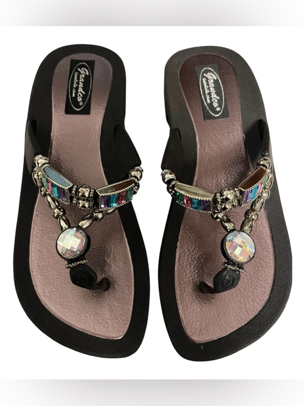 Grandco Black Jeweled Thong Sandals size 7